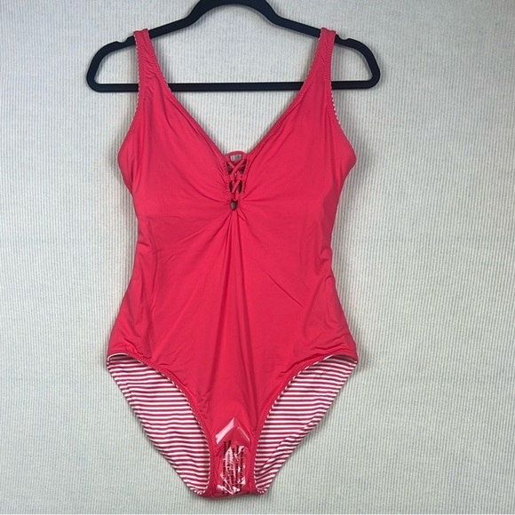 Tommy Bahama NWT Breaker Bay Reversible Lace Back Swimsuit Women’s Size 10 Coral - Picture 14 of 14